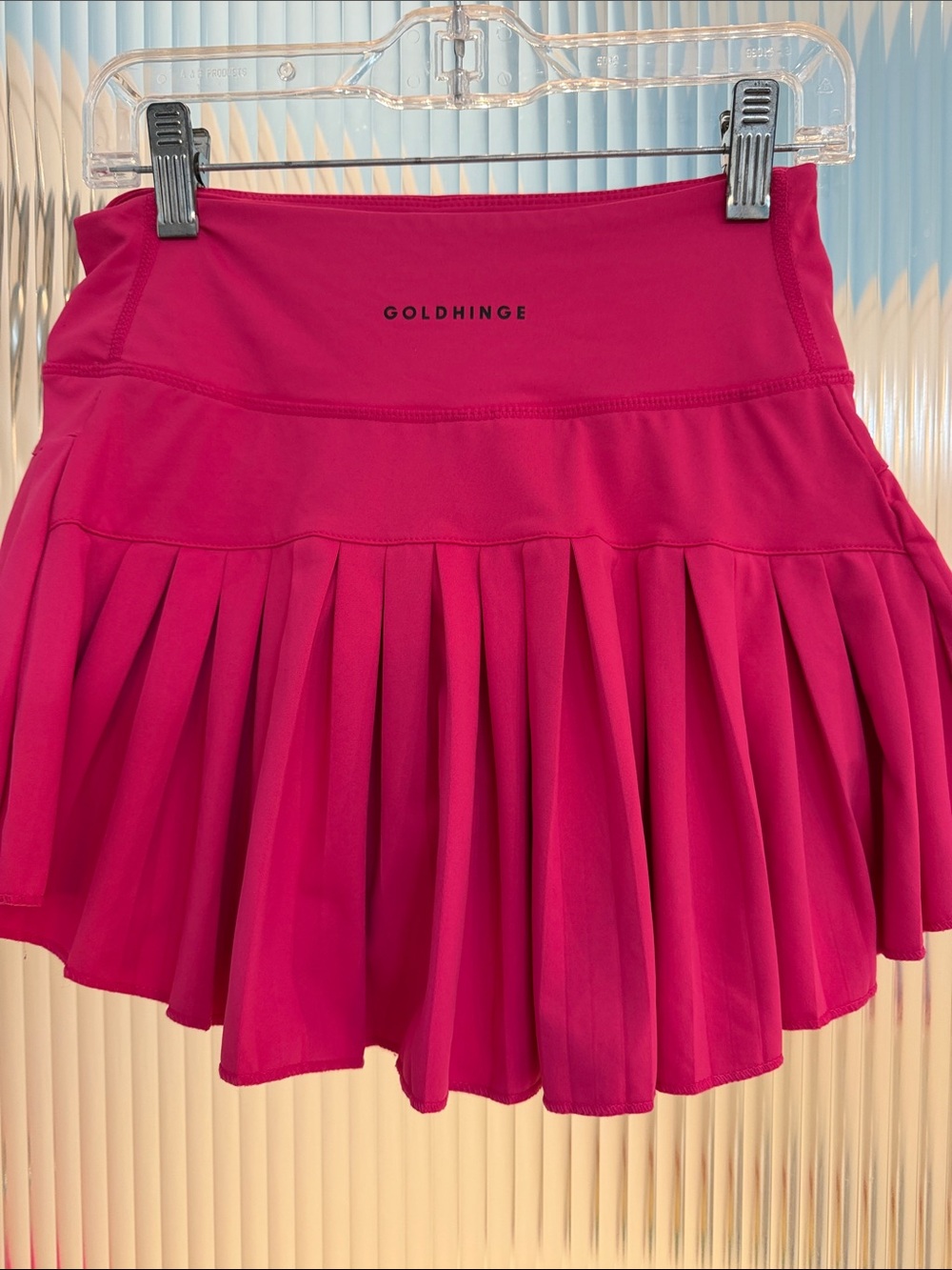 GoldHinge Women's Hot Pink Pleated Skater Skirt
